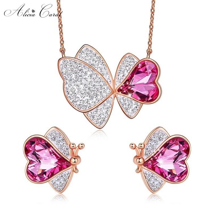 Parure Bijoux Papillon Rose